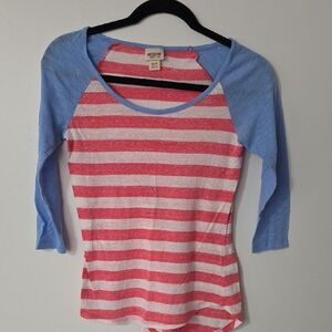 Mossimo Red and Blue Striped Raglan Burnout Baseball Tee - Size XS